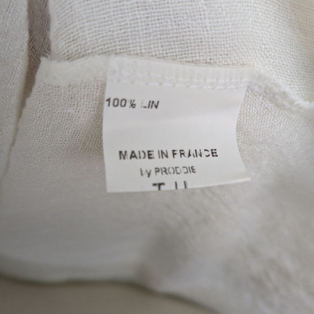 French Linen Top Size L Cream Brown Lagenlook Boho Gauze Neutral Artsy Avant - Picture 11 of 15